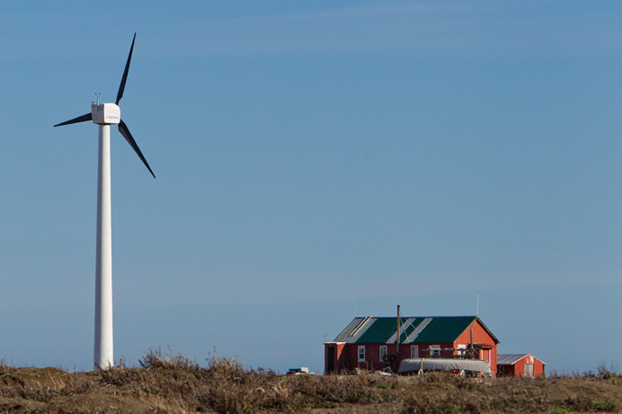 Wind turbine and more traditional things, Gambell, St. Lawrence Island