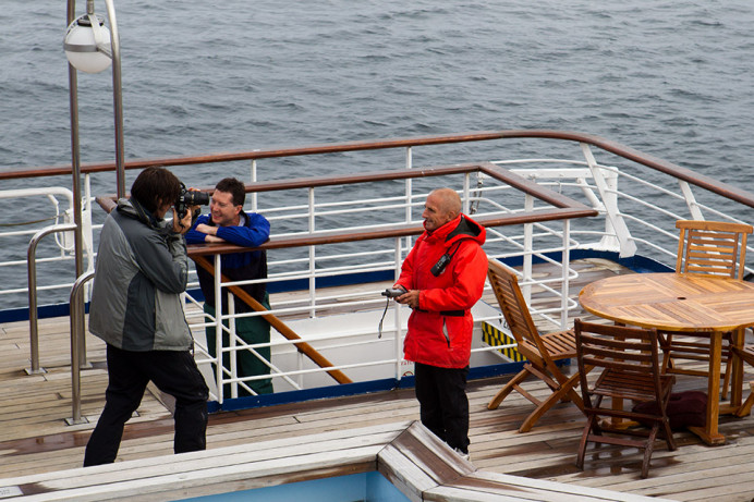 Rich, Patrick, and John looking for the Arctic Circle and the International Date Line.