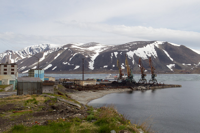 Provideniya and Komsomolskaya Bay with military base on other side.