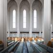 Hallgrimskirkja, Reykjavik, showing two-position backs on the pews. Can set for church service or for organ concerts.