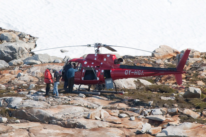 Medical evacuation helicopter, landed in Napassorssuaq Fjord to pick up a patient.