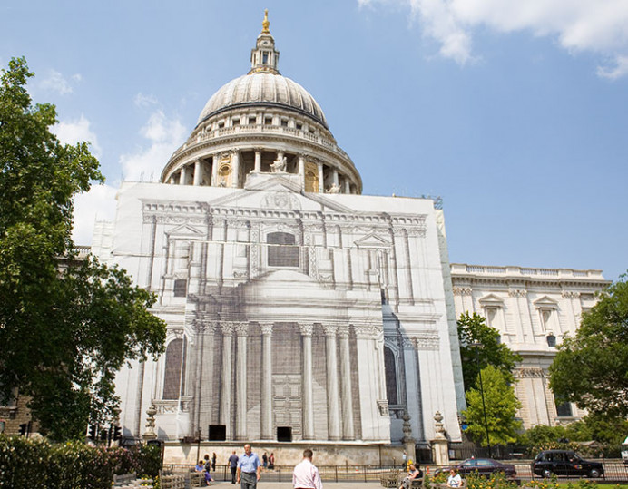 St. Paul's with construction covering