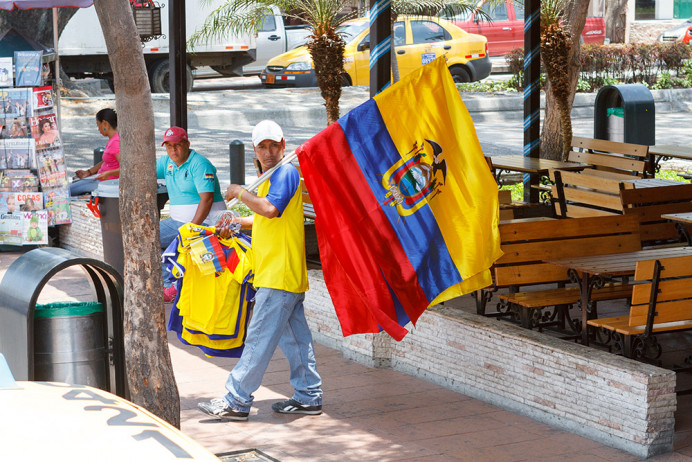 Football (soccer) banners for big game coming up. Guayaquil.