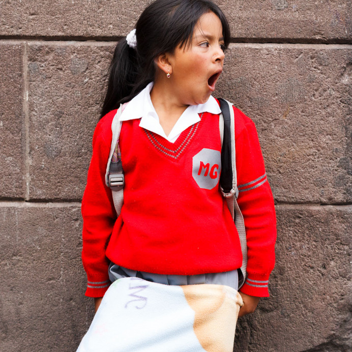 Bored schoolgirl. President's palace, Quito.